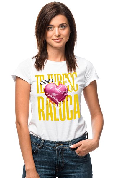 StoryGift Romania Tricou Femei Te Iubesc Raluca, Dragoste, Inima, Iubire, Sfantul Valentin, Dragob WHT_L