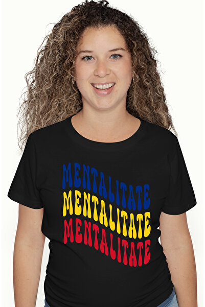 StoryGift Romania Tricou Femei Cuvantul Mentalitate, in Culorile Steagului Ro...
