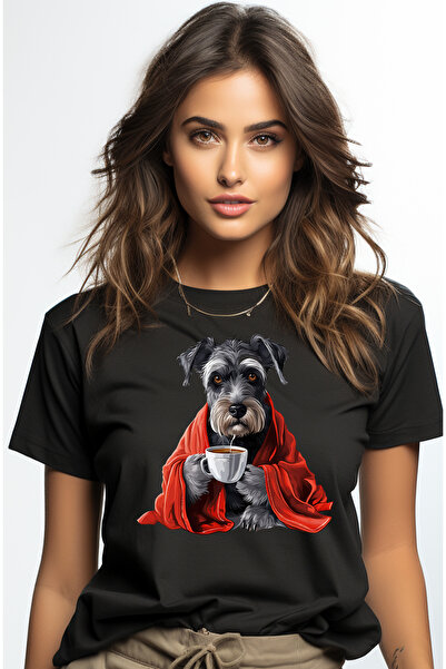 StoryGift Romania Tricou Femei cu un catel racit, ilustratie, ceasca cu ceai,...