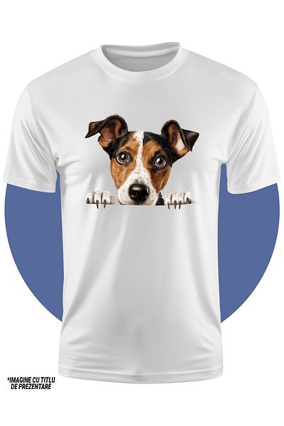 StoryGift Romania Tricou Copii Cu Un Catel Care Se Uita Surprins Peste Gard, Ilustratie, Curiozitate, Pentru