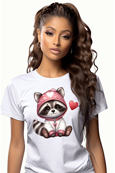 StoryGift Romania Tricou Femei cu un raton in hanorac, ilustratie, inimioara,...