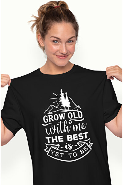 StoryGift Romania Tricou Femei cu mesajul "Grow old with me, the best is yet to be" - imbatraneste BLK_L