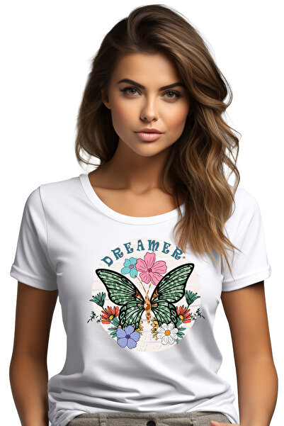 StoryGift Romania Tricou Femei cu mesajul "Dreamer", ilustratie, plante, floa...