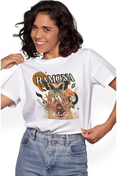 StoryGift Romania Tricou Femei Cu Numele Ramona, Colaj Fata, Fluture, Flori, ...