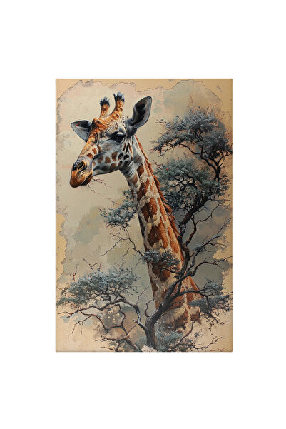 StoryGift Romania Tablou Canvas Portretul Unei Girafe Cu Urechile Ascutite Si Ochii Tristi Mananca Ramuri Din C