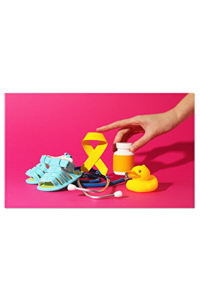 StoryGift Romania Tablou Canvas Papuci Albastri Pentru Copii Cu Funda Galbena Sustinere In Lupta Impotriva Bolii