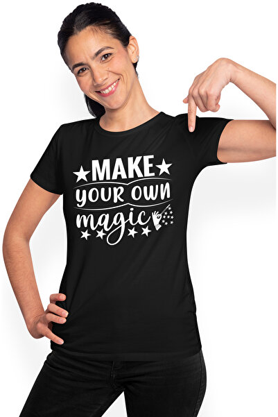 StoryGift Romania Tricou Femei pentru cele care isi creeaza propria magie cu imprimeu pe Fata, 10 BLK_L