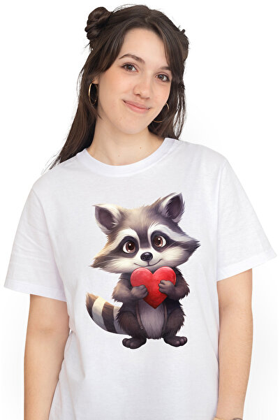 StoryGift Romania Tricou Femei cu un raton care tine in brate o inima, ilustr...