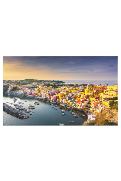 StoryGift Romania Tablou Canvas Insula Procida Si Satul Cu Case Colorate, Pro...