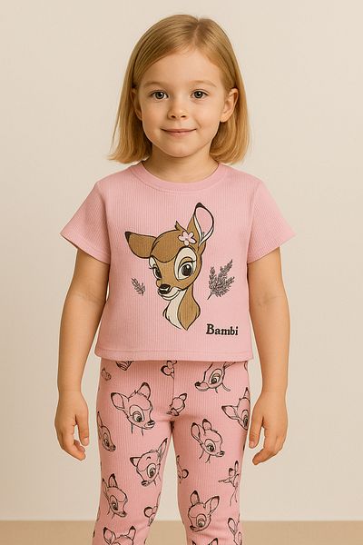 Nimini Kids Colorful Printed Ribbed Spanish Leg Bottom Top Set 2Y-5Y