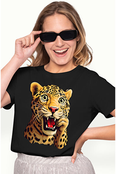StoryGift Romania Tricou Femei cu un jaguar speriat, ilustratie, mirat, socat...