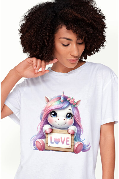 StoryGift Romania Tricou Femei cu un unicorn, ilustratie, imbujorata, iubire,...