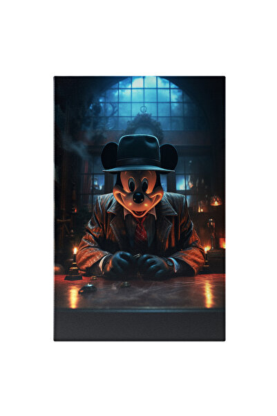 StoryGift Romania Tablou Canvas: Detectivul Mickey Mause Cu O Lumina Aprinsa In Costum Si Cravata Rosie Interogh