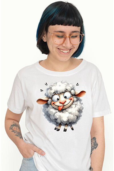 StoryGift Romania Tricou Femei cu o oita nebunatica, ilustratie, privire ciud...