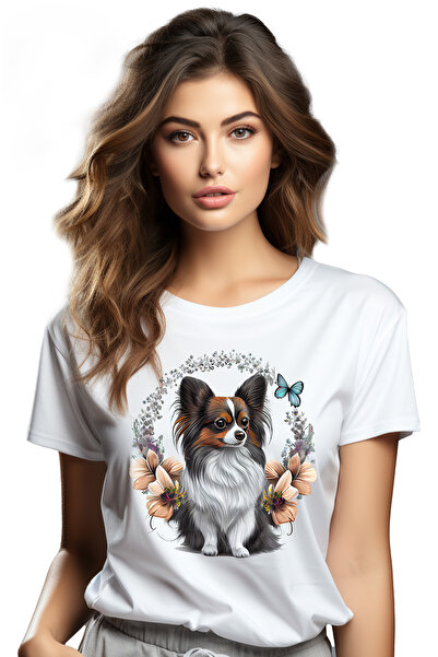 StoryGift Romania Tricou Femei cu un catel surprins, ilustratie, blanos, flut...