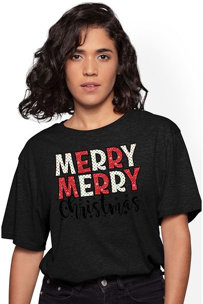 StoryGift Romania Tricou Femei cu mesajul "Merry, Merry Christmas", Craciun fericit, ilustratie, i BLK_L