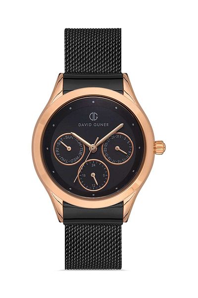 DAVID GUNER ساعة يد نسائية بمينا أسود مطلية باللون الأسود Dg-8276lc-r2