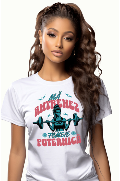 StoryGift Romania Tricou Femei Femeie ridicand bara cu greutati sport gym cu ...
