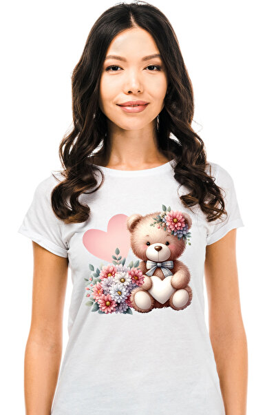 StoryGift Romania Tricou Femei cu un ursulet de plus care tine o inimioara, i...