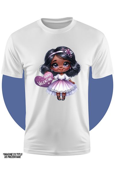 StoryGift Romania Tricou Copii Cu O Fetita De Culoare, Ilustratie, Draguta, Inimioara Pe Care Scrie "happy V