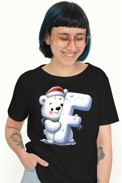 StoryGift Romania Tricou Femei cu un urs polar care tine litera "F", ilustrat...