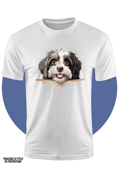 StoryGift Romania Tricou Copii Cu Un Catel Blanos, Ilustratie, Jucaus, Isi Asculta Stapanul, Pentru Iubitori