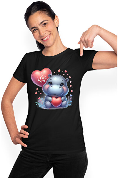 StoryGift Romania Tricou Femei cu un pui de hipopotam timid, ilustratie, anim...