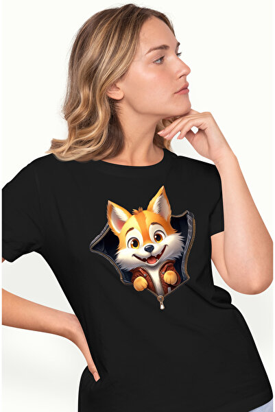 StoryGift Romania Tricou Femei cu un vulpoi care a deschis un fermoar, ilustr...