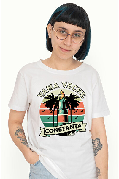 StoryGift Romania Tricou Femei Vama Veche, Constanta sticla distractie mare cu imprimeu pe Fata, 1 WHT_L