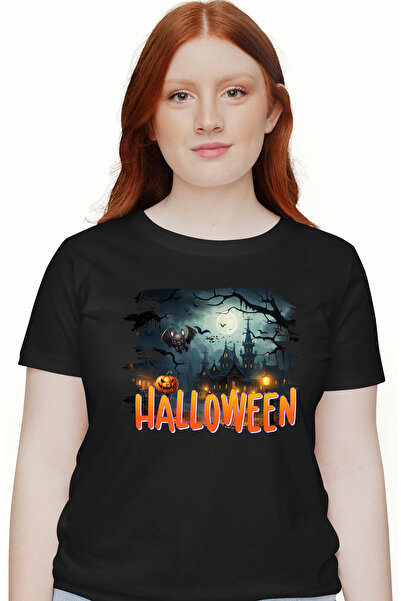 StoryGift Romania Tricou Femei cu un peisaj sumbru cu mesajul "Halloween", il...