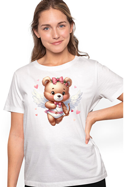 StoryGift Romania Tricou Femei cu un ursulet Cupidon, ilustratie, trage cu ar...