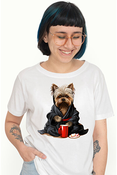 StoryGift Romania Tricou Femei cu un catel blanos care poarta un capod, ilustratie, frig, racit, T WHT_L