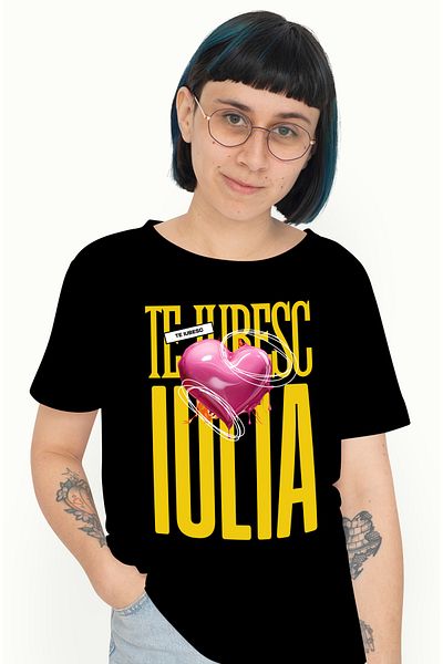 StoryGift Romania Tricou Femei Te Iubesc Iulia, Dragoste, Inima, Iubire, Sfantul Valentin, Dragobe BLK_L