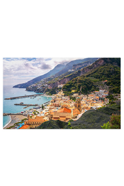 StoryGift Romania Tablou Canvas Vedere La Amalfi Cu Case Colorate Si Marea Am...