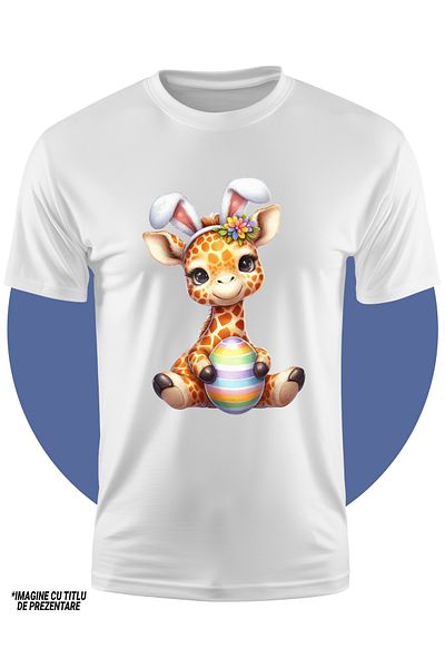 StoryGift Romania Children's T-shirt with a giraffe, illustration, rabbit ears, egg, cheerful, happy, playful 10,STG4