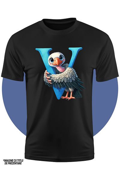StoryGift Romania Children's T-shirt with a bald eagle with the letter "V", illustration, for children, school, student, al, STG4