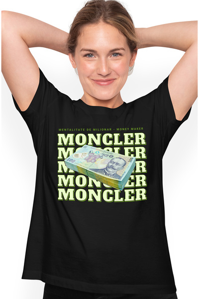 StoryGift Romania Tricou Femei Moncler - 100 Lei Romanesti, cu imprimeu pe Fa...