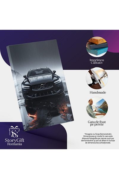 StoryGift Romania Tablou Canvas Zile Ploioase În Pustiu Mașina Cu Faruri Aprinse Reflexii În Apa De Pe Asfalt , P