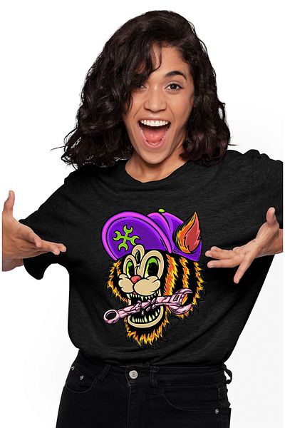 StoryGift Romania Women's T-Shirt With Tiger, Key, Hat, Monster, Multicolor with Printed , BLK_L