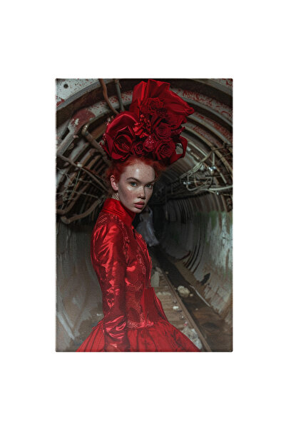 StoryGift Romania Tablou Canvas Roscata In Rochie Rosie Si Palarie Cu Ochii Verzi Si Pistrui La O Prezentare De