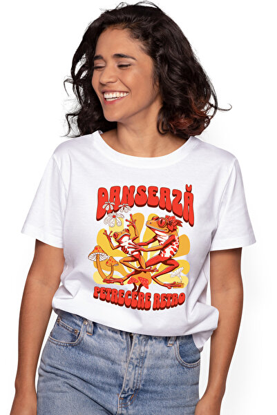 StoryGift Romania Tricou Femei Danseaza, distractie retro din anii '60 broscu...