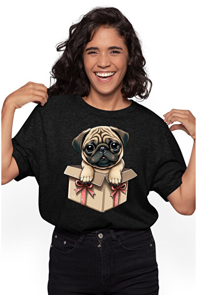 StoryGift Romania Tricou Femei cu un catelus Pug care iese dintr-o cutiuta de...