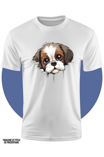 StoryGift Romania Tricou Copii Cu Un Catel Surprins, Ilustratie, Pentru Iubitorii De Caini, Putin Speriat, C