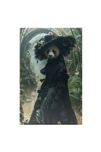 StoryGift Romania Tablou Canvas Domișoară Îndoliată Urs Panda Cu Rpchie Neagr...