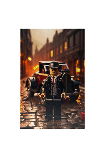 StoryGift Romania Tablou Canvas: Man Of The Era Lego Barbat Cu Sapca De Piele Neagra Elegant Cu Masina De Epoca