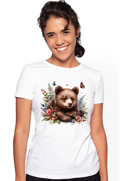 StoryGift Romania Tricou Femei cu un pui de urs brun, ilustratie, natura, flo...