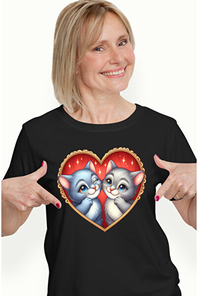 StoryGift Romania Tricou Femei cu 2 pisicute fericite, ilustratie, zambesc, i...