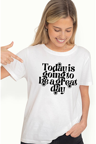 StoryGift Romania Tricou Femei cu floricele si mesajul "Ziua de azi va fi o z...