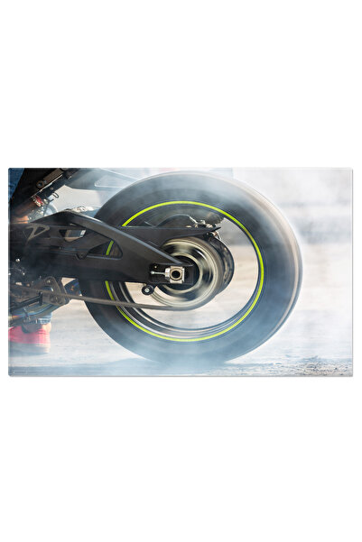 StoryGift Romania Tablou Canvas Motocicleta Cu Cauciucuri Arzand Pe Drum, Act...