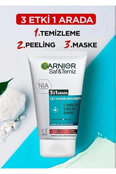 Garnier Saf & Temiz 3'ü 1 Arada Maske Yağlanma Ve Pürüzlere Karşı Beyaz Kil Salisilik Asit 150ml